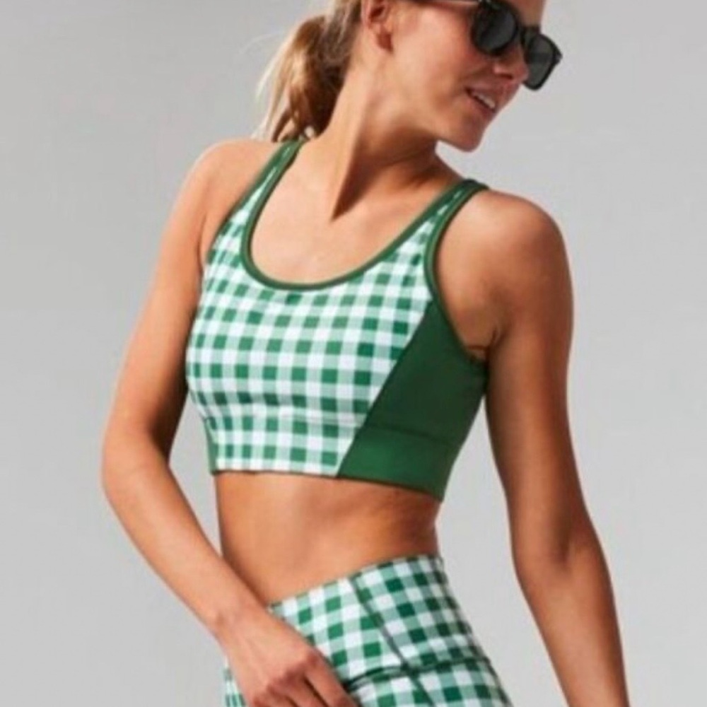 NWT Tuckernuck Green Trellis Gingham Jean Sports Bra in Small